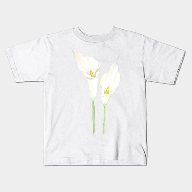 2 white calla lily watercolor Kids T-Shirt by colorandcolor